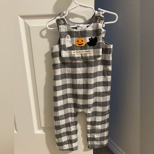 Mud Pie Overall's Reversible Bib My First Thanksgiving / Halloween Size 12-18 m